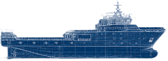 Blueprint drawing of an offshore support vessel